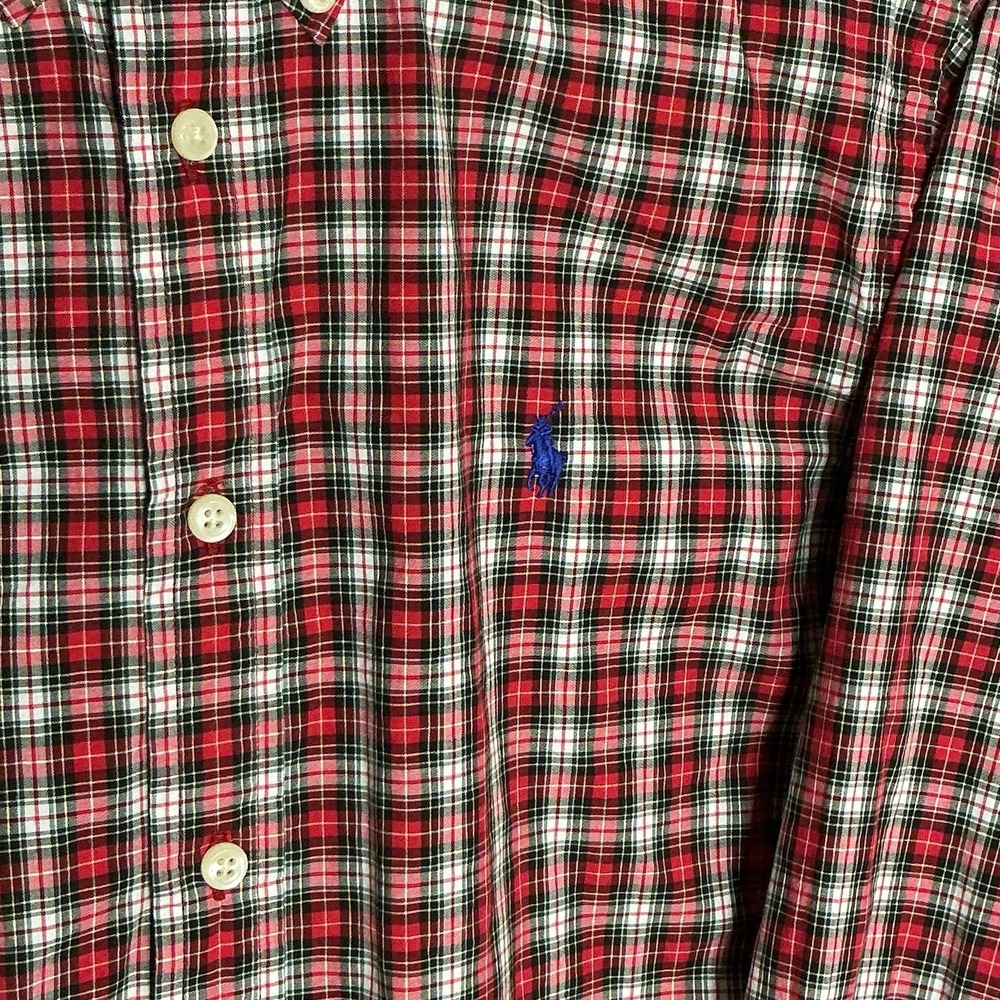Ralph Lauren Custom Fit Plaid Oxford Shirt Men's L Red Green Tartan Button Down - Picture 2 of 8